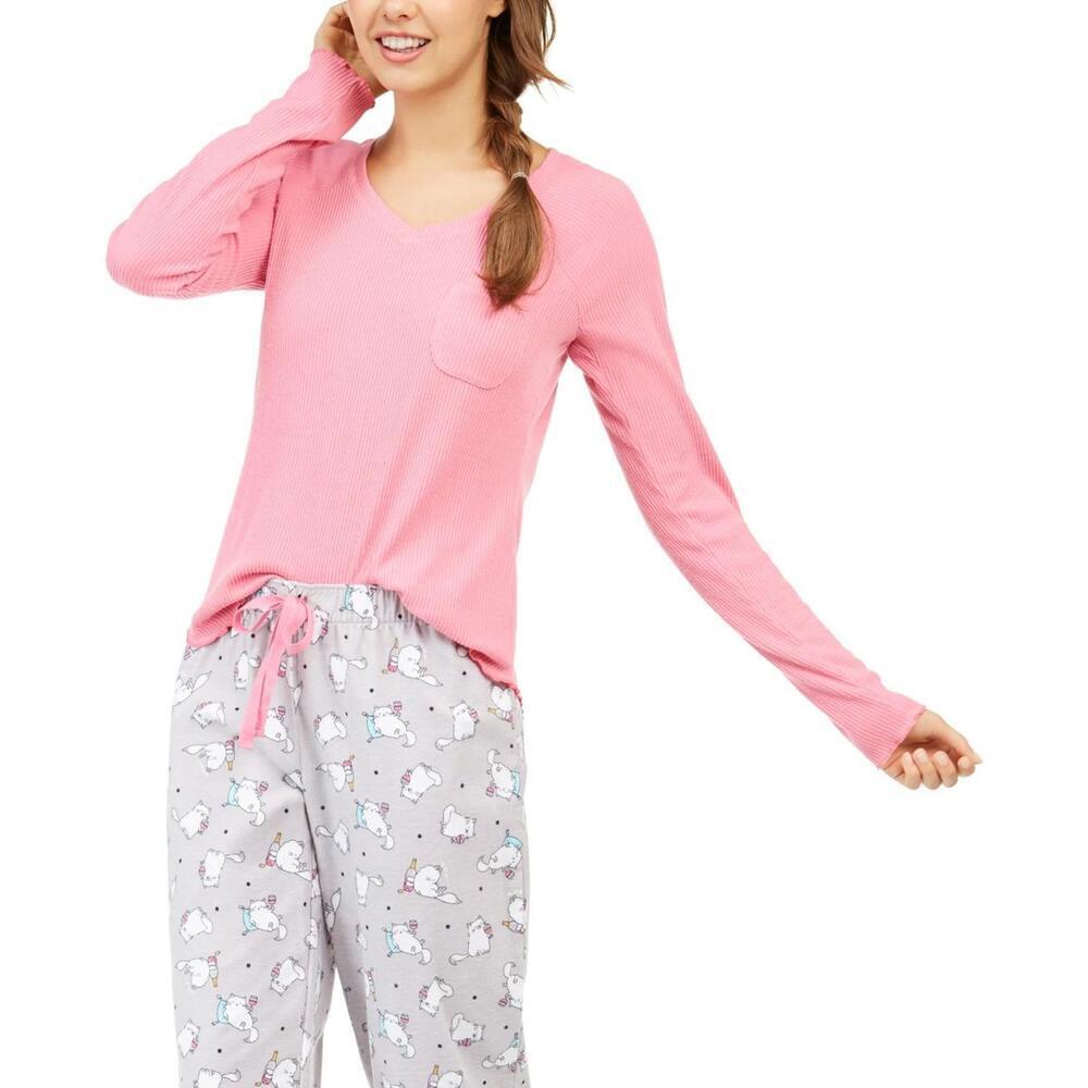 Jenni Womens Ribbed Knit Pajama Top Size M